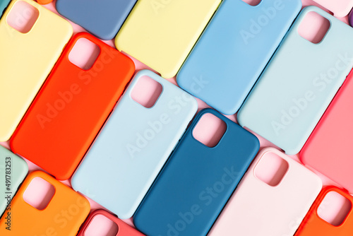 Fotografie pattern of bright multicolored plastic smartphone cases