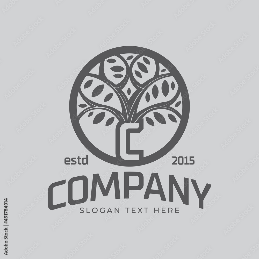 Nature trees vector illustration logo design. letter C logo design with ...