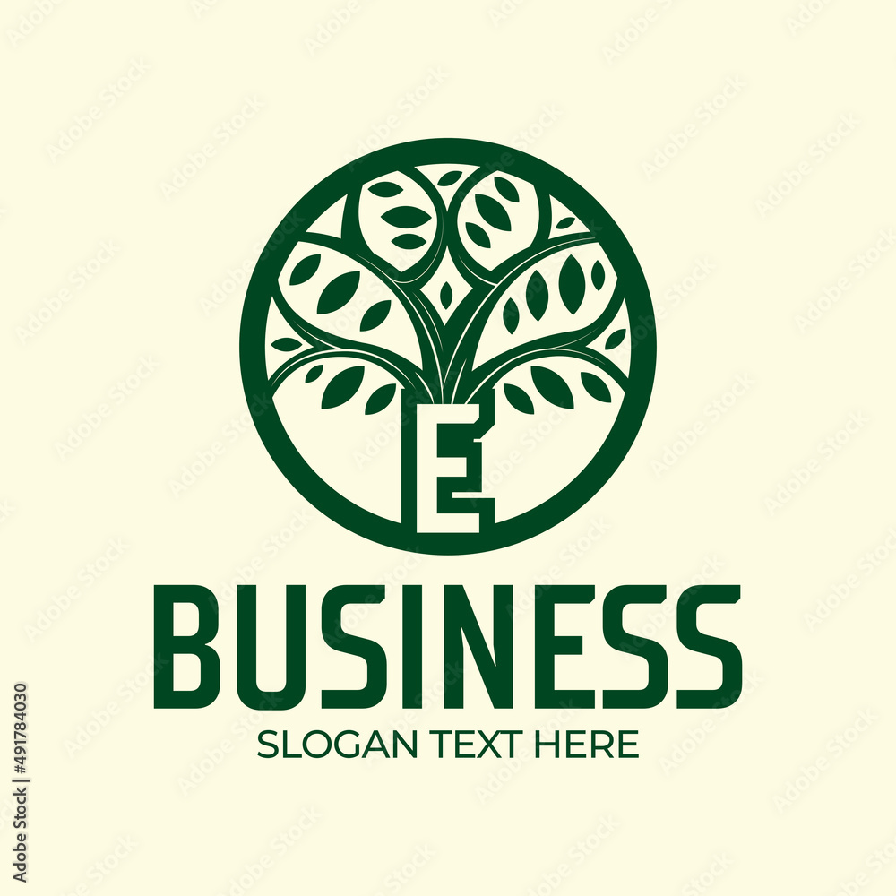 Nature trees vector illustration logo design. letter E logo design with ...