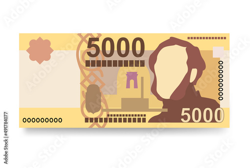 Hungarian Forint Vector Illustration. Hungary money set bundle banknotes. Paper money 5000 HUF. Flat style. Isolated on white background. Simple minimal design.