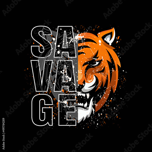 savage typography  style tiger vector illustration for t-shirt and other uses. photo