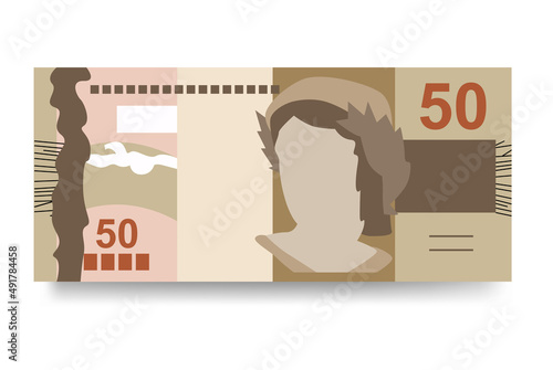Brazilian Real Vector Illustration. Brazil money set bundle banknotes. Paper money 50 BRL. Flat style. Isolated on white background. Simple minimal design.