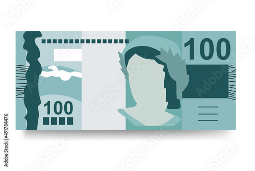 Brazilian Real Vector Illustration. Brazil money set bundle banknotes. Paper money 100 BRL. Flat style. Isolated on white background. Simple minimal design.