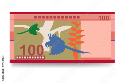 Bolivian Boliviano Vector Illustration. Bolivia money set bundle banknotes. Paper money 100 BOB. Flat style. Isolated on white background. Simple minimal design.