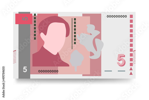 Bulgarian Lev Vector Illustration. Bulgaria money set bundle banknotes. Paper money 5 BGN. Flat style. Isolated on white background. Simple minimal design.
