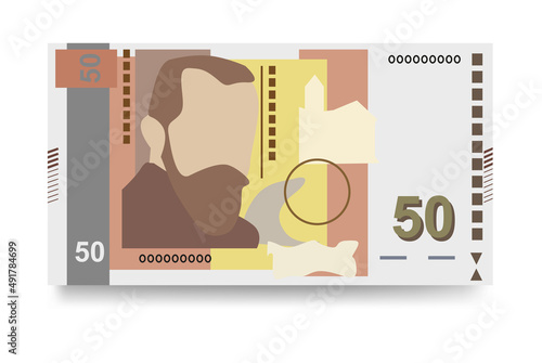 Bulgarian Lev Vector Illustration. Bulgaria money set bundle banknotes. Paper money 50 BGN. Flat style. Isolated on white background. Simple minimal design.