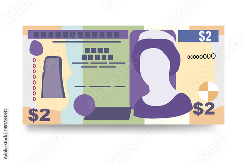 Belize Dollar Vector Illustration. Belizean money set bundle banknotes. Paper money 2 BZD. Flat style. Isolated on white background. Simple minimal design.