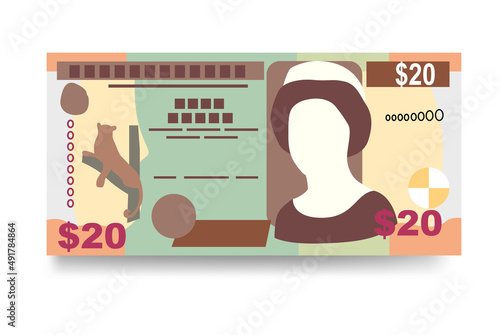 Belize Dollar Vector Illustration. Belizean money set bundle banknotes. Paper money 20 BZD. Flat style. Isolated on white background. Simple minimal design.