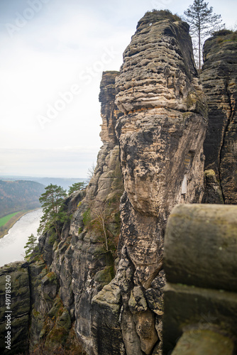 Rocks and the view of them. Mountain landscape. River and nature. Czech Saxony. National Park.