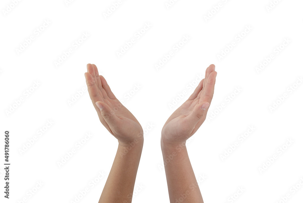 Empty hands showing gesture holding someone isolated on white background. Empty hands showing gesture holding someone isolated on white background.