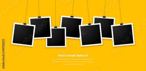 seven photo frames on yellow background design photo