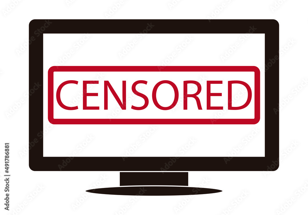 Icono negro de pantalla con sello de censurado.
