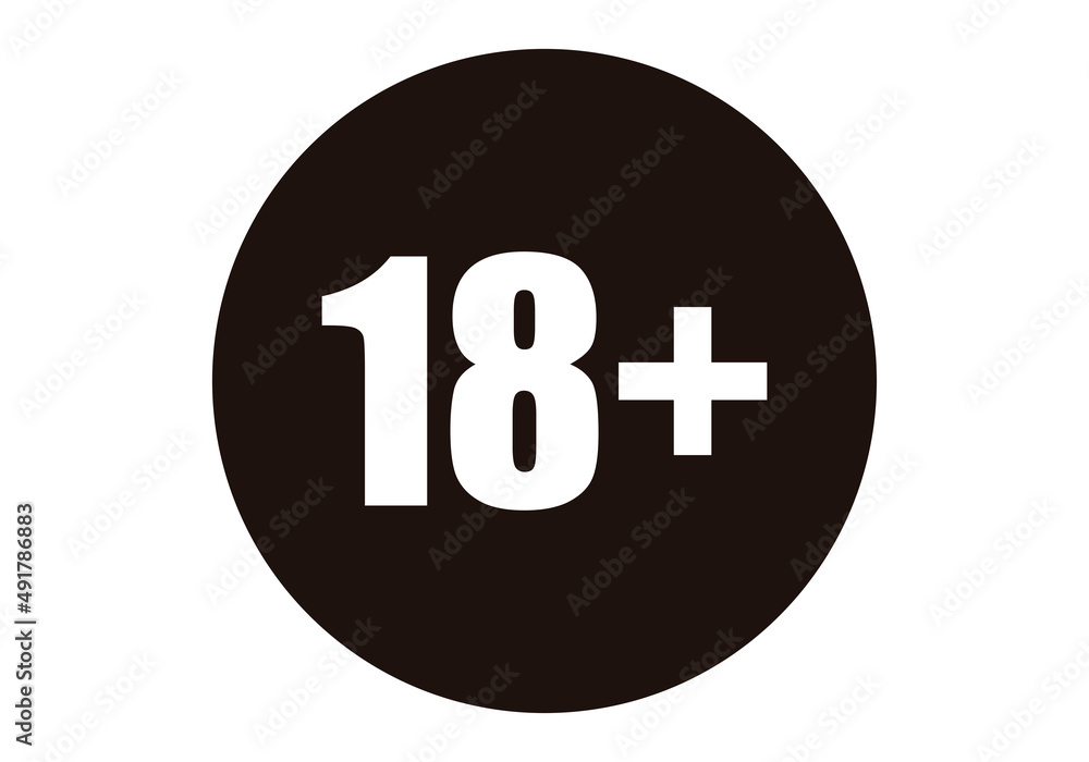 Icono negro de 18 + contenido para adultos. Icono negro de 18 + contenido para adultos.