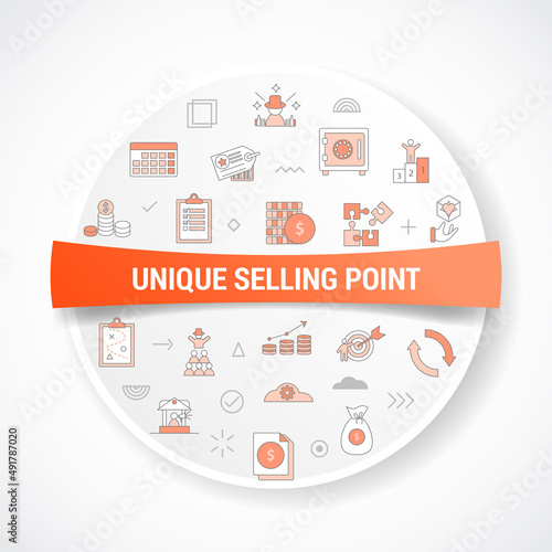 usp unique selling point concept with icon concept with round or circle shape for badge