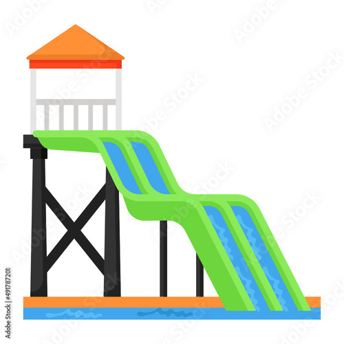 water slide Concept,  flume or water chute vector color icon design, water world symbol, recreation play ground Sign, Amusement or theme park stock illustrationh