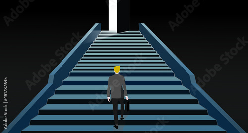 Light, the target dog in front of you. The door opened to welcome businessmen walking up the stairs. Goal concept, growth, path to success vector illustration