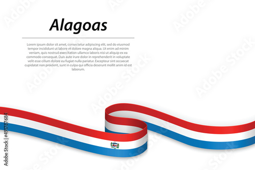 Waving ribbon or banner with flag of Alagoas