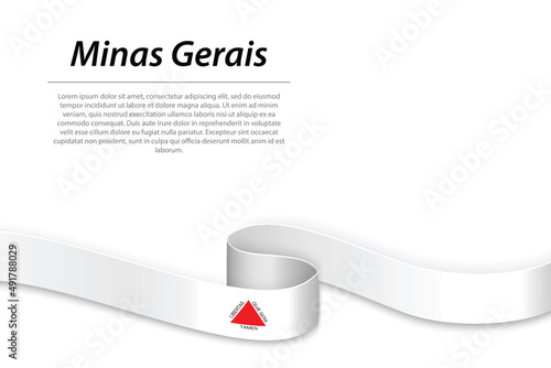 Waving ribbon or banner with flag of Minas Gerais