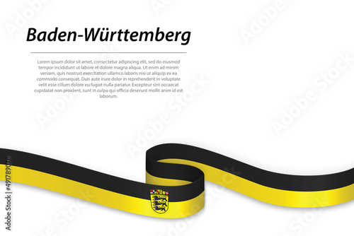 Waving ribbon or banner with flag of Baden-Württemberg