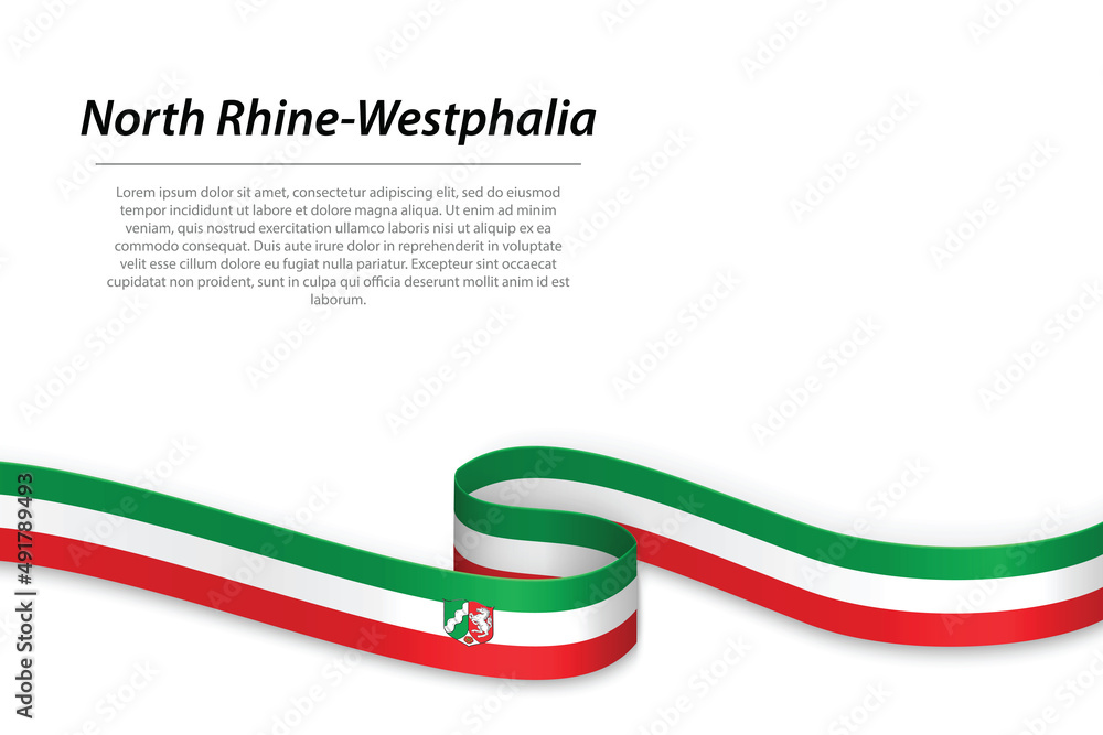 Waving ribbon or banner with flag of North Rhine-Westphalia Waving ribbon or banner with flag of North Rhine-Westphalia
