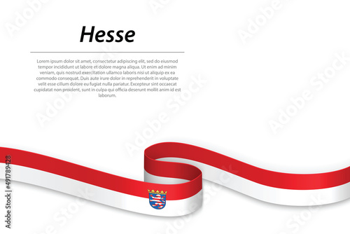 Waving ribbon or banner with flag of Hesse photo