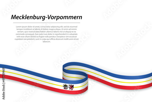 Waving ribbon or banner with flag of Mecklenburg-Vorpommern photo