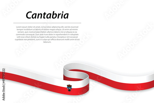 Waving ribbon or banner with flag of Cantabria