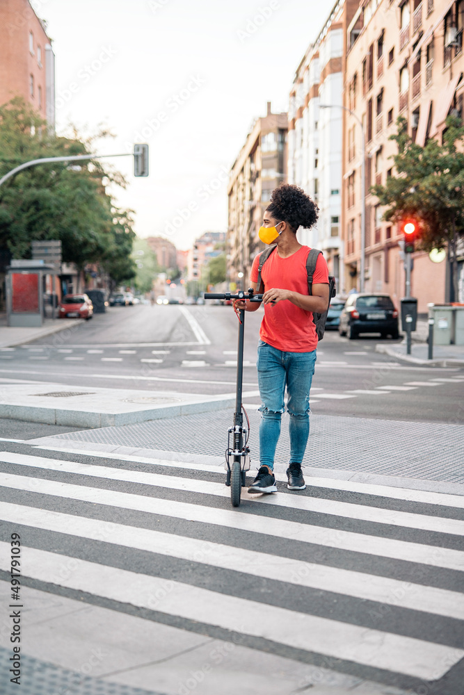 African American Boy in Crosswalk