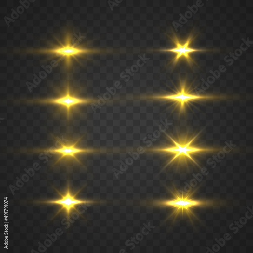 Golden sparks, sun rays, lens flare, yellow star