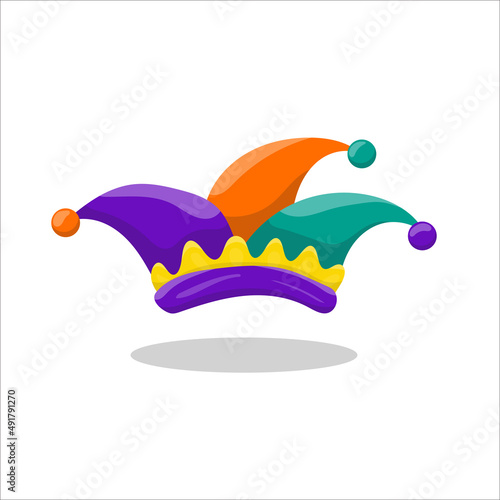 Circus jester fool hat icon. Flat illustration of circus jester fool hat vector icon for web