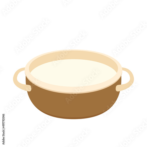 Cooking pot. Brown pot with hot clear water. Isolated on white background.