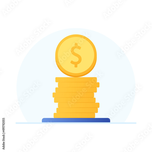 Gold coin stack on white background. A stack of gold coins with dollar sign. Money isolated on a white background. eps-10 vector illustration.
