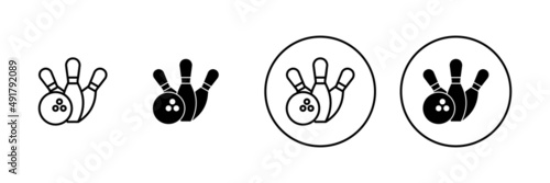 Bowling icons set. bowling ball and pin sign and symbol.