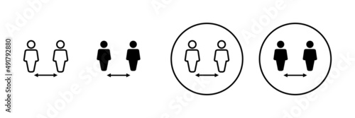 Social distance icons set. social distancing sign and symbol. self quarantine sign