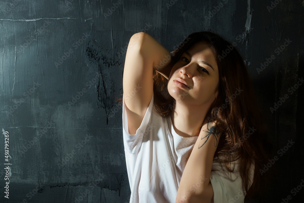 portrait of a young woman with emotions suffering, depression, pain, fear, loneliness, longing, mental disorders portrait of a young woman with emotions suffering, depression, pain, fear, loneliness, longing, mental disorders