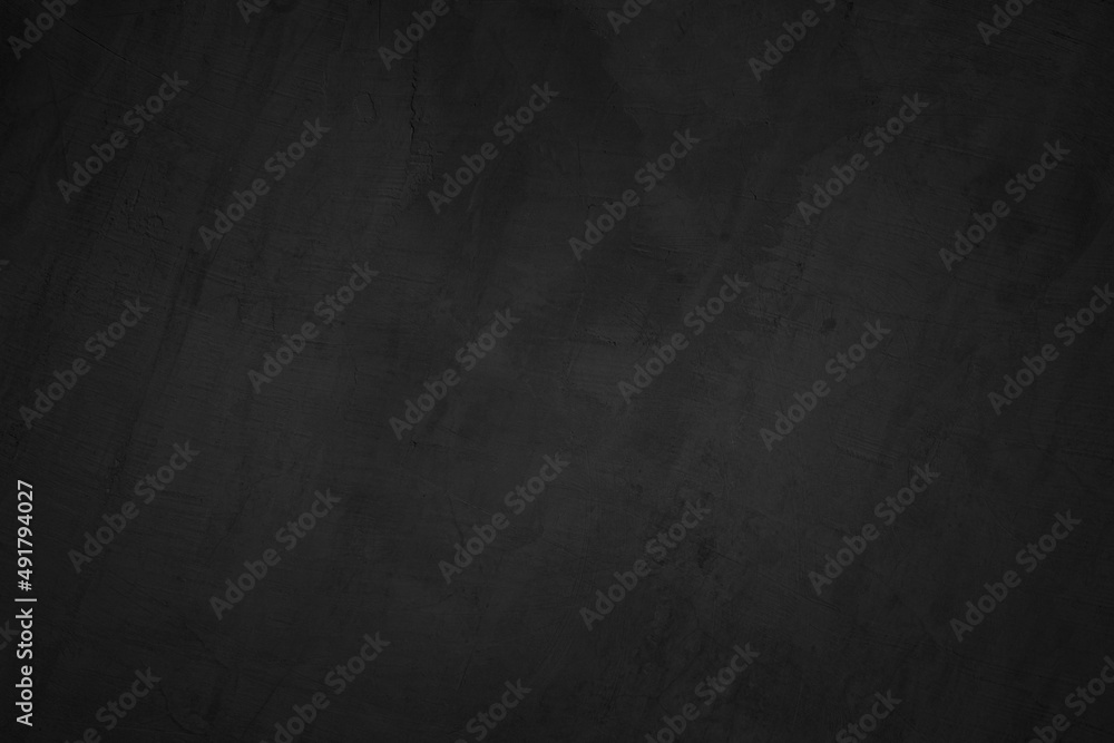 Close up retro plain dark black cement or concrete wall background texture surface polished distress decoration.