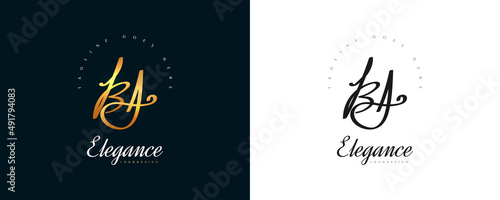 Initial B and A Logo Design with Elegant and Minimalist Gold Handwriting Style. BA Signature Logo or Symbol for Wedding, Fashion, Jewelry, Boutique, and Business Identity
