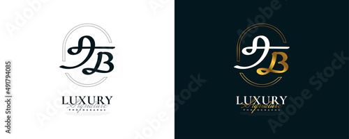 Initial A and B Logo Design in Elegant White and Gold Handwriting Style. AB Signature Logo or Symbol for Wedding, Fashion, Jewelry, Boutique, and Business Identity
