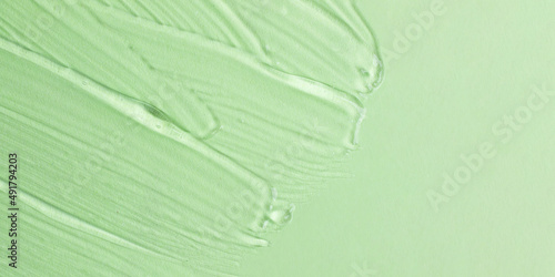 Cosmetic textured gel on the mint background.Copy space for text,mockup concept.Large banner.