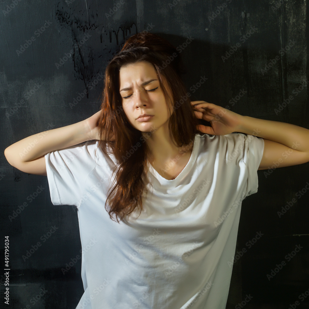 portrait of a young woman with emotions suffering, sadness, pain, depression, mental disorders, psychology portrait of a young woman with emotions suffering, sadness, pain, depression, mental disorders, psychology