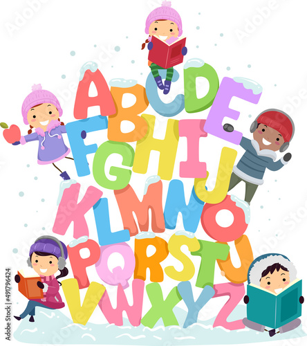 Stickman Kids Alphabet Winter Snow Illustration