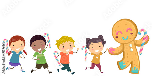 Stickman Kids Ginger Bread Man Walk Illustration