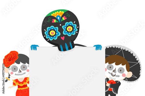 Kids Sugar Skull Costumes Board Illustration
