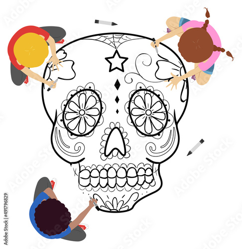 Kids Sugar Skull Draw Top V...
