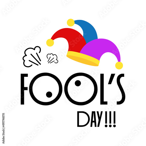 April Fool's Day Text Typography with Jester Hat Design, vector illustration