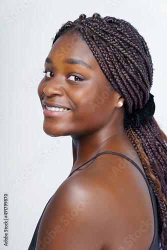  Beauty portrait of happy young african american woman