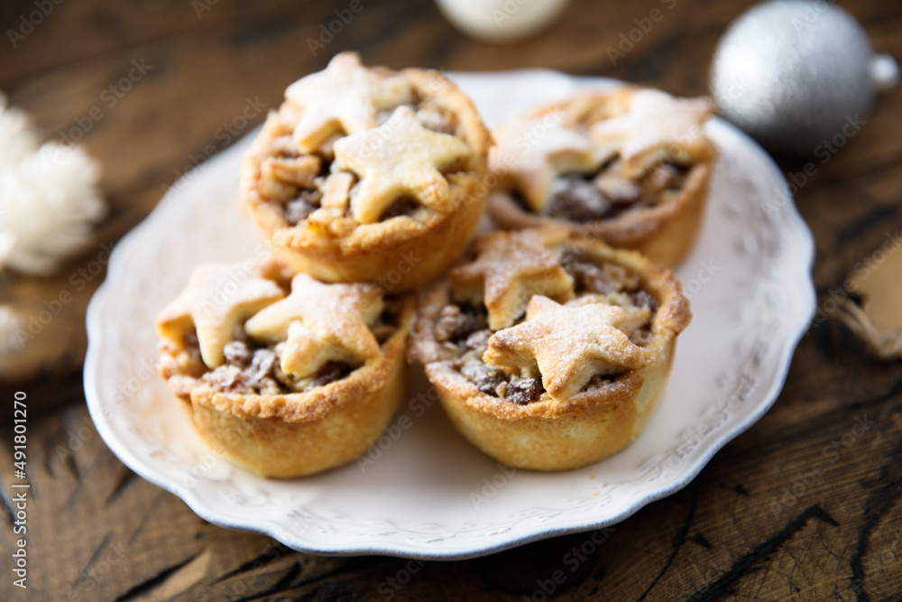 Traditional festive mince pies on a plate