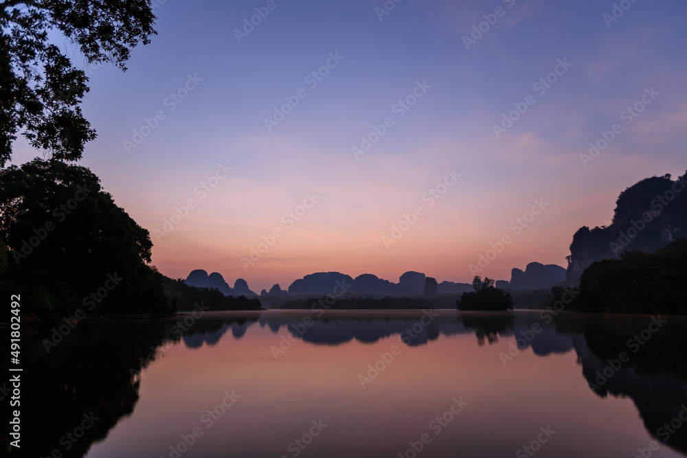 Nong Thale at morning, peaceful lake in Krabi, famous tourist destination for photography