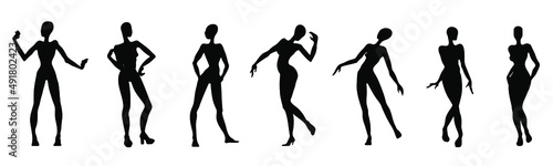 Black silhoutes of female figures. Vector illustration. Clip art.