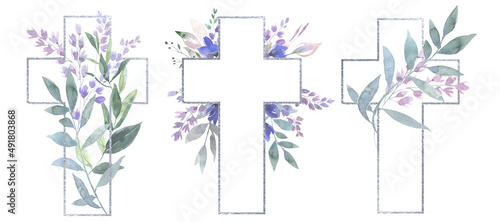 Tablou canvas Watercolor Easter cross clipart